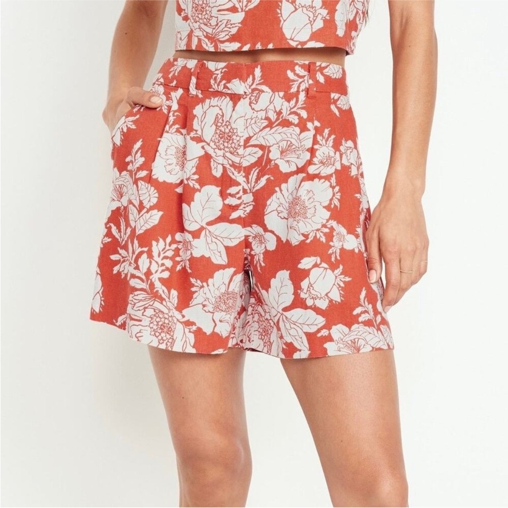 Old Navy High Waist Orange and White Linen Shorts